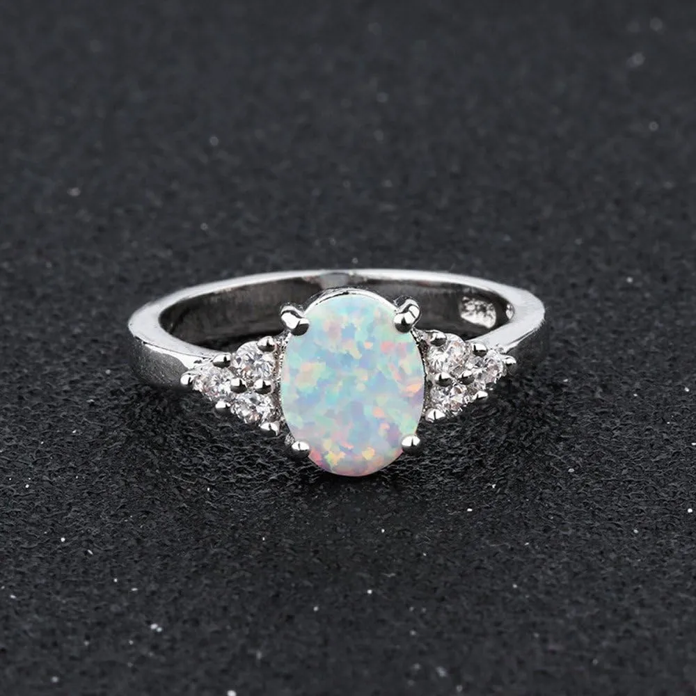 Oval Engagement Ring, Diamond Ring, Natural Opal Diamond Stacking Ring - Genuine Oval Cut Opal - Fashion Jewelry Stone Rings wedding essentials