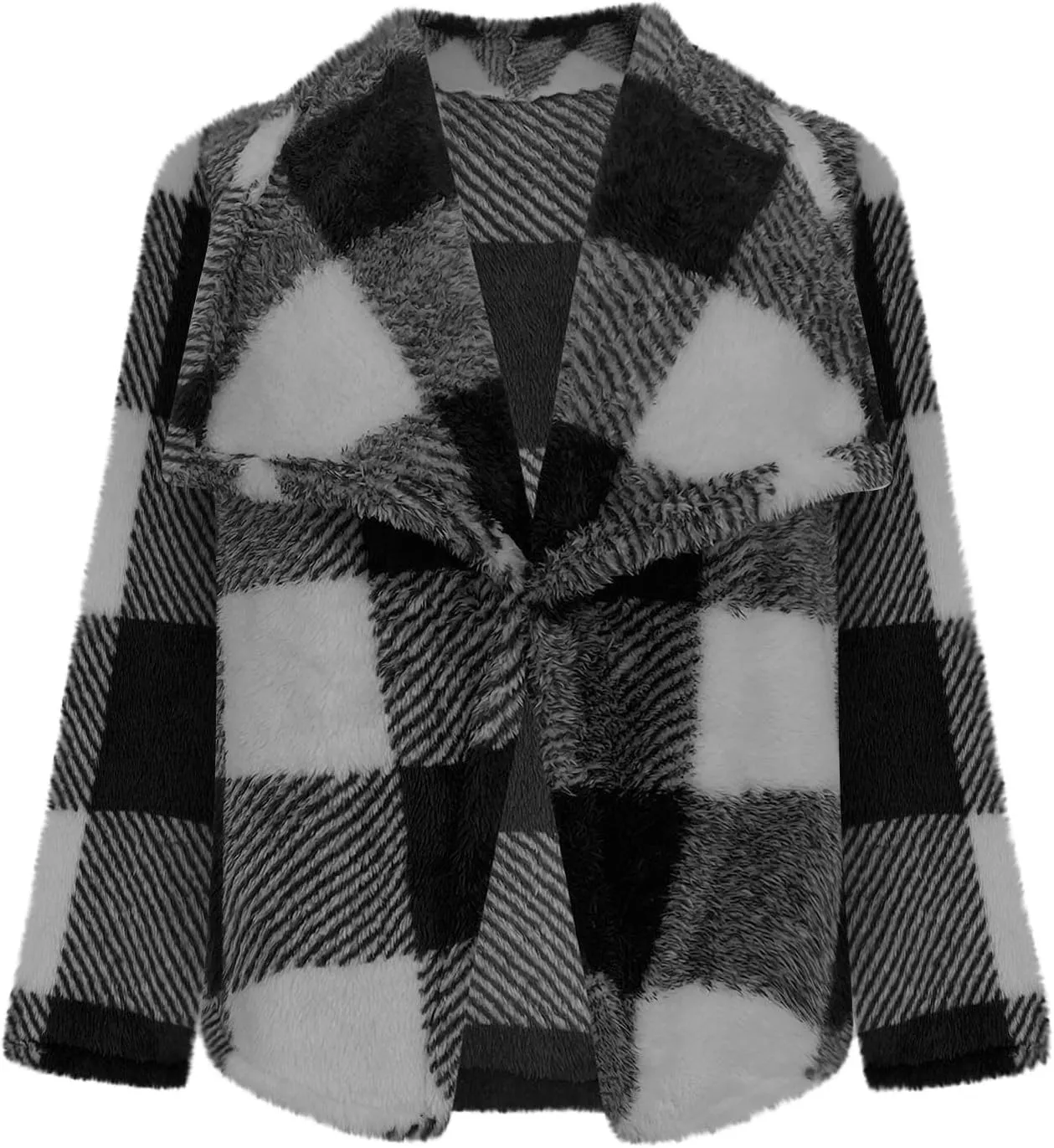 Pea Coats for Women Oversized Fleece Plaid Cardigan Long Sleeve Thermal Winter Jackets Casual Fit Outerwear