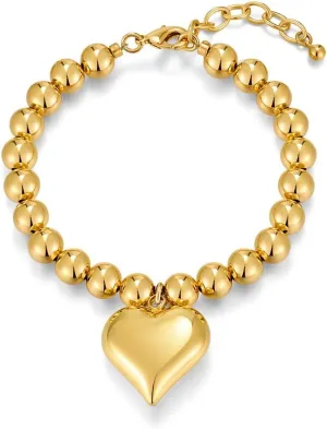 Pearl Bracelets For Women Gold Plated Chain Link Bracelets Bow Heart Charm Bracelets