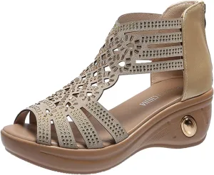peqiut Casual Sandals Women Platform Arch Support Sandals for Women Crystal Boho Shoes Comfortable Casual Sandals