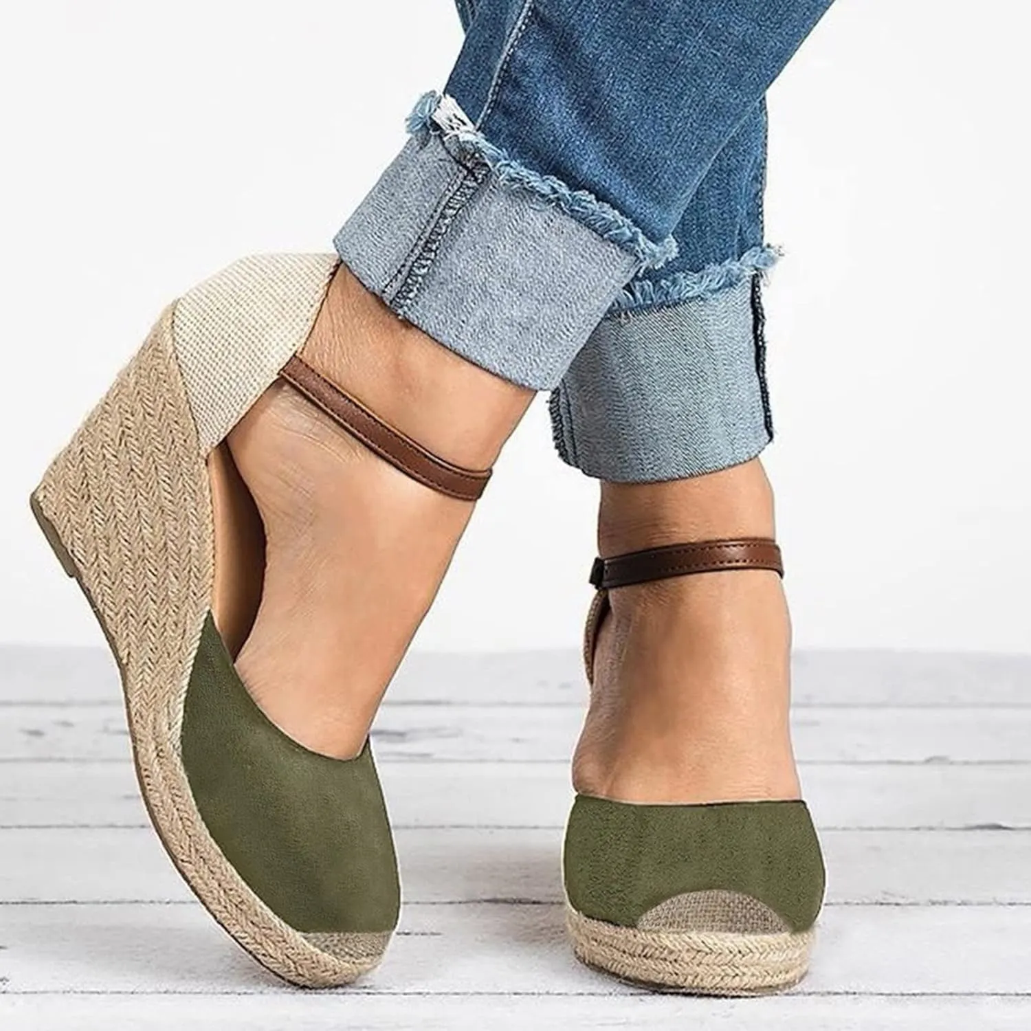 peqiut Casual Sandals Women Wedge Espadrille Sandals for Women Closed Toe Comfortable Beach Sandals Shoes