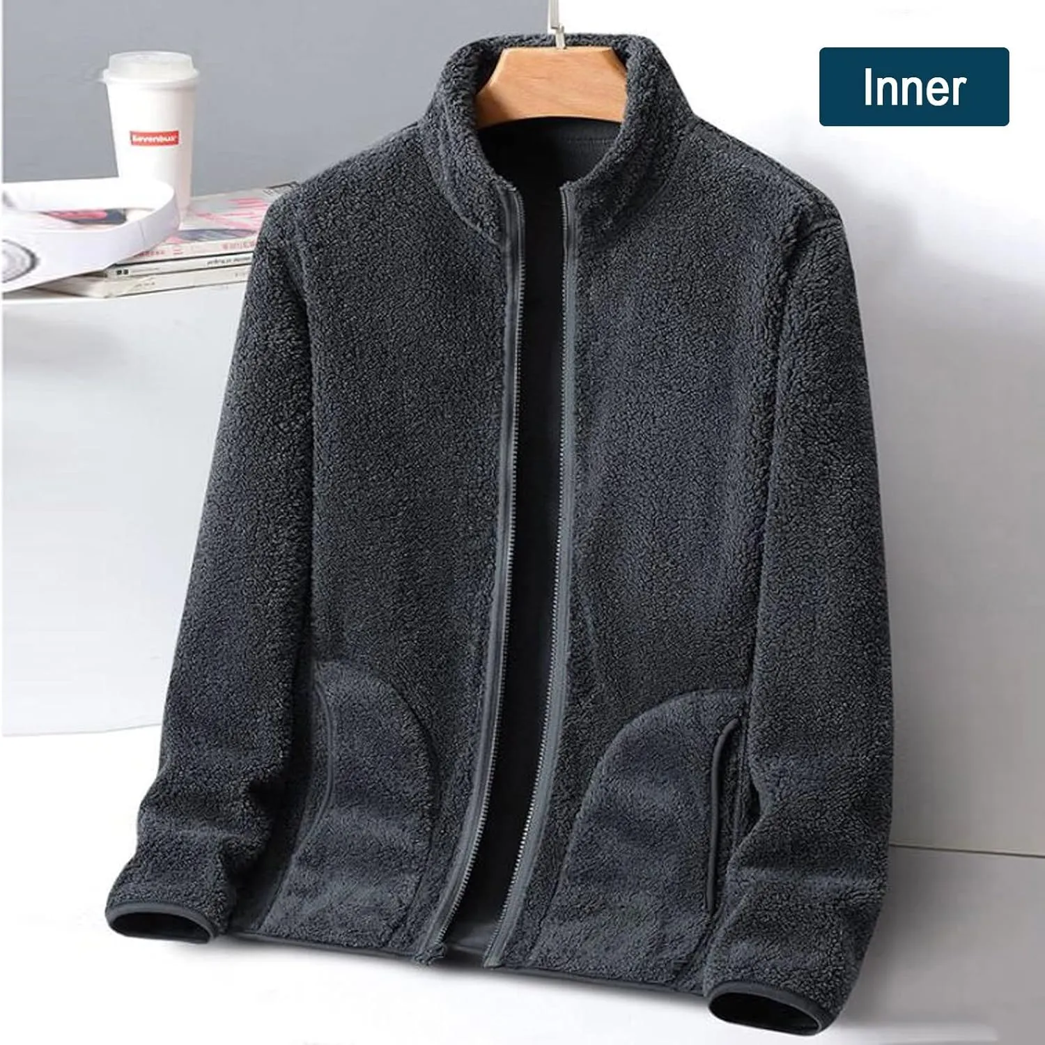 peqiut Mens Jacket Fashion Heat Sweater Solid Color Fleece Hiking Mens Winter Jackets Windbreaker Coats with Pockets Comfort