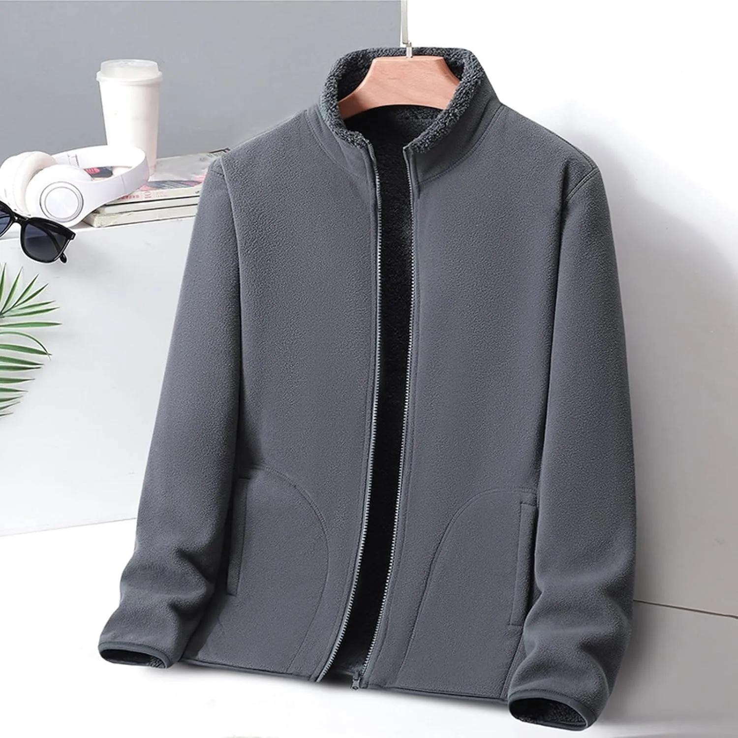 peqiut Mens Jacket Fashion Heat Sweater Solid Color Fleece Hiking Mens Winter Jackets Windbreaker Coats with Pockets Comfort