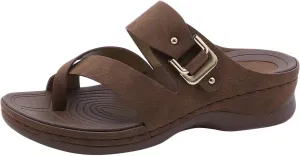 peqiut Sandals Women Clip Toe Cross Strap Comfortable Womens Sandals Flats Beach Summer Dressy Orthopedic Platform Sandals