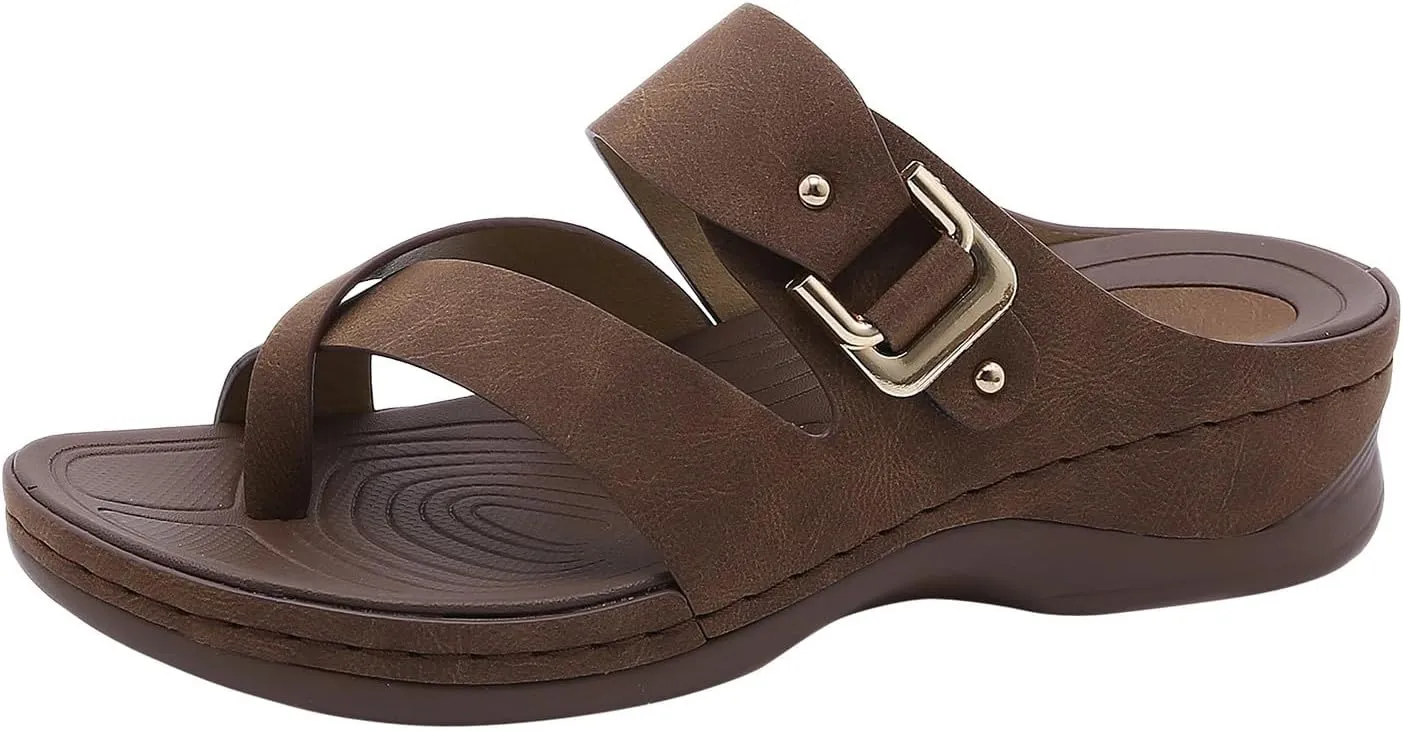 peqiut Sandals Women Clip Toe Cross Strap Comfortable Womens Sandals Flats Beach Summer Dressy Orthopedic Platform Sandals