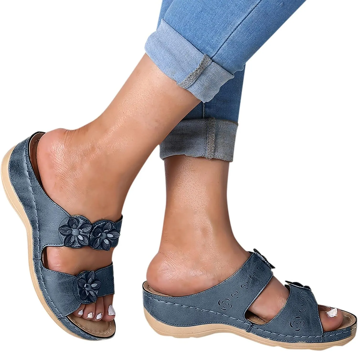 peqiut Sandals Womens Dressy Flat Sandals Non Slip Orthopedic Bohemian Sandals Slip on Sandals for Women Memory Foam