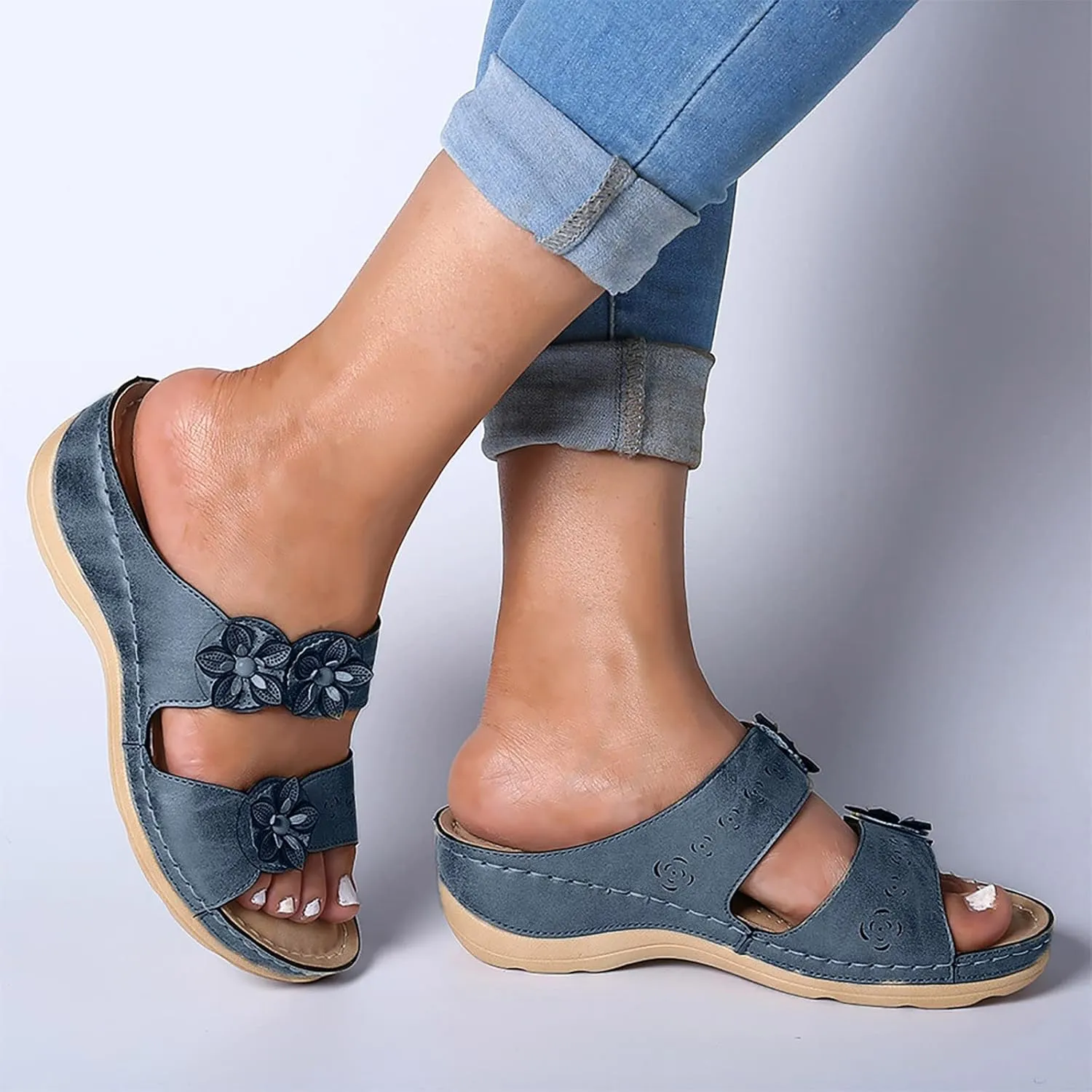 peqiut Sandals Womens Dressy Flat Sandals Non Slip Orthopedic Bohemian Sandals Slip on Sandals for Women Memory Foam