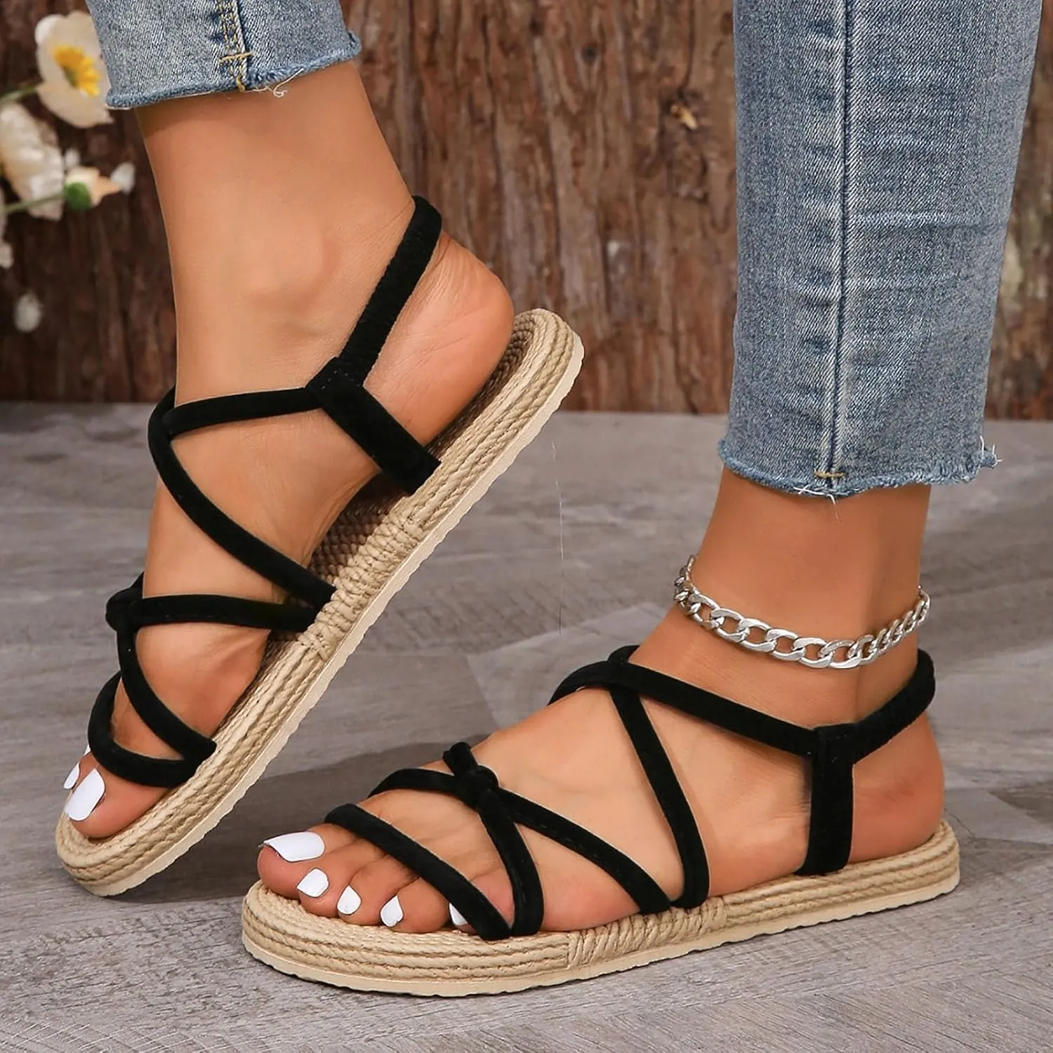 peqiut Sandals Womens Dressy Flat Sandals Slip On Orthopedic Bohemian Sandals Slippers Casual Pool Slide Sandals for Women