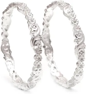 Personalized Engraved Stylish Leaf Design Rose Gold & White Plated Anniversary, Engagement, and Promise Bangles Set  Elegant Custom Jewelry for Girls and Women