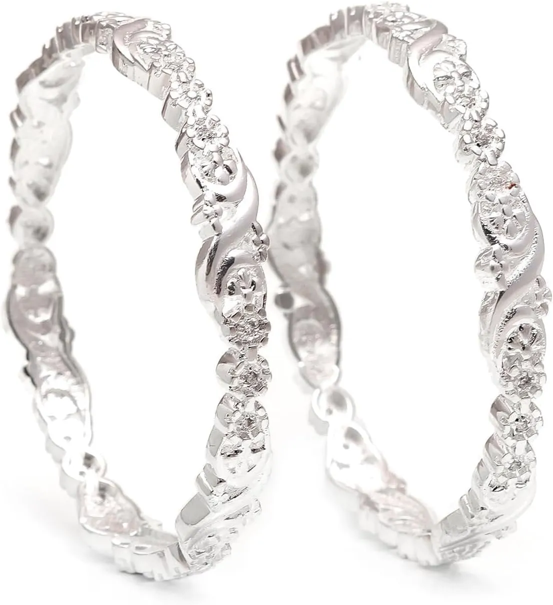 Personalized Engraved Stylish Leaf Design Rose Gold & White Plated Anniversary, Engagement, and Promise Bangles Set  Elegant Custom Jewelry for Girls and Women