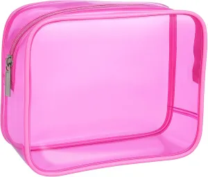 Pink Makeup Bag, Clear Nylon Travel Toiletry Pouch Large Makeup Zipper Pouch Waterproof Travel Skincare Case for Women and Girls Essentials Organizer(Neon Hot Pink)