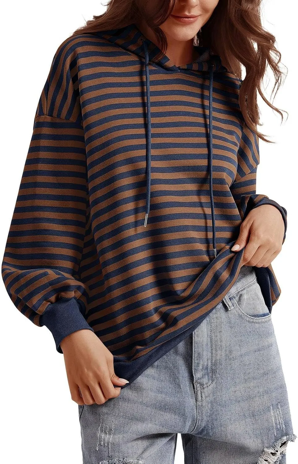PINKMSTYLE Womens Oversized Hoodies Pullover Striped Sweatshirts Fall Long Sleeve Tops Trendy Outfits