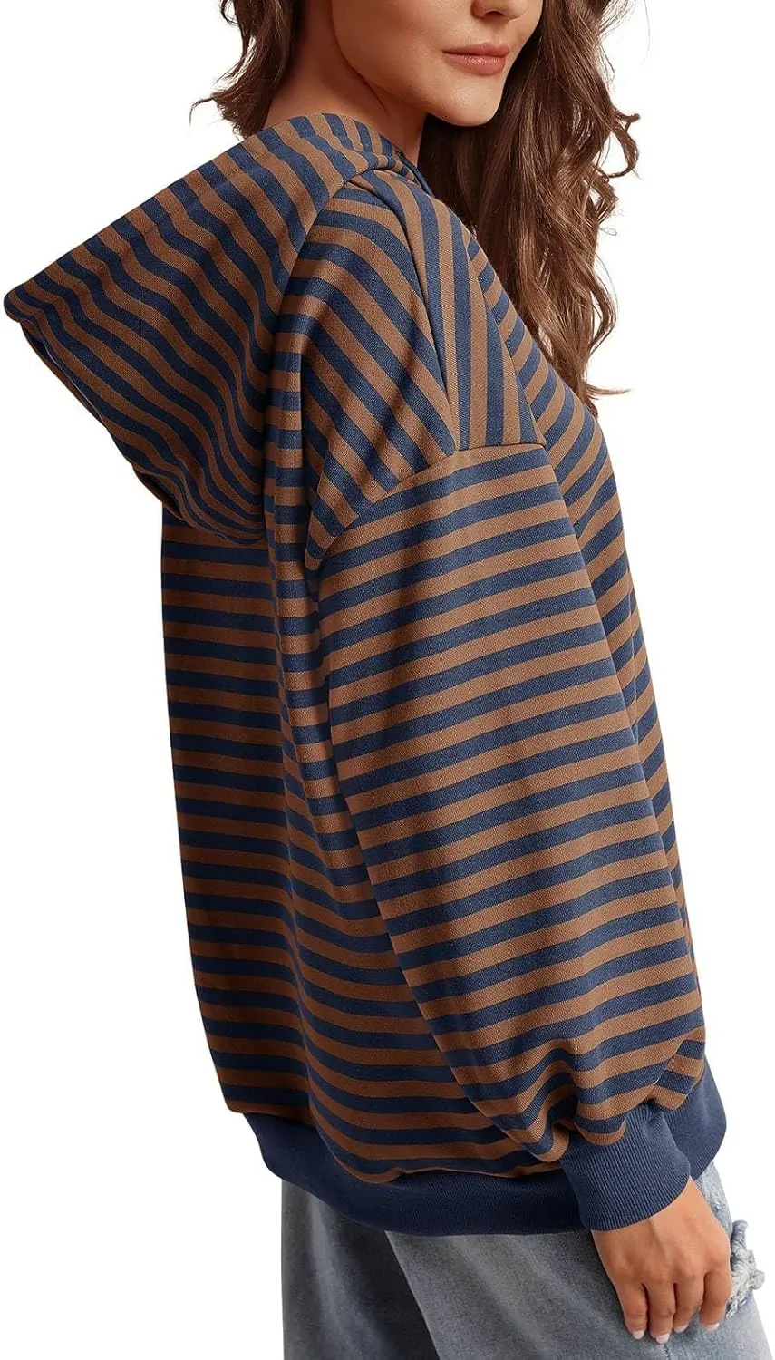 PINKMSTYLE Womens Oversized Hoodies Pullover Striped Sweatshirts Fall Long Sleeve Tops Trendy Outfits