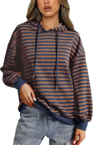 PINKMSTYLE Womens Oversized Hoodies Pullover Striped Sweatshirts Fall Long Sleeve Tops Trendy Outfits