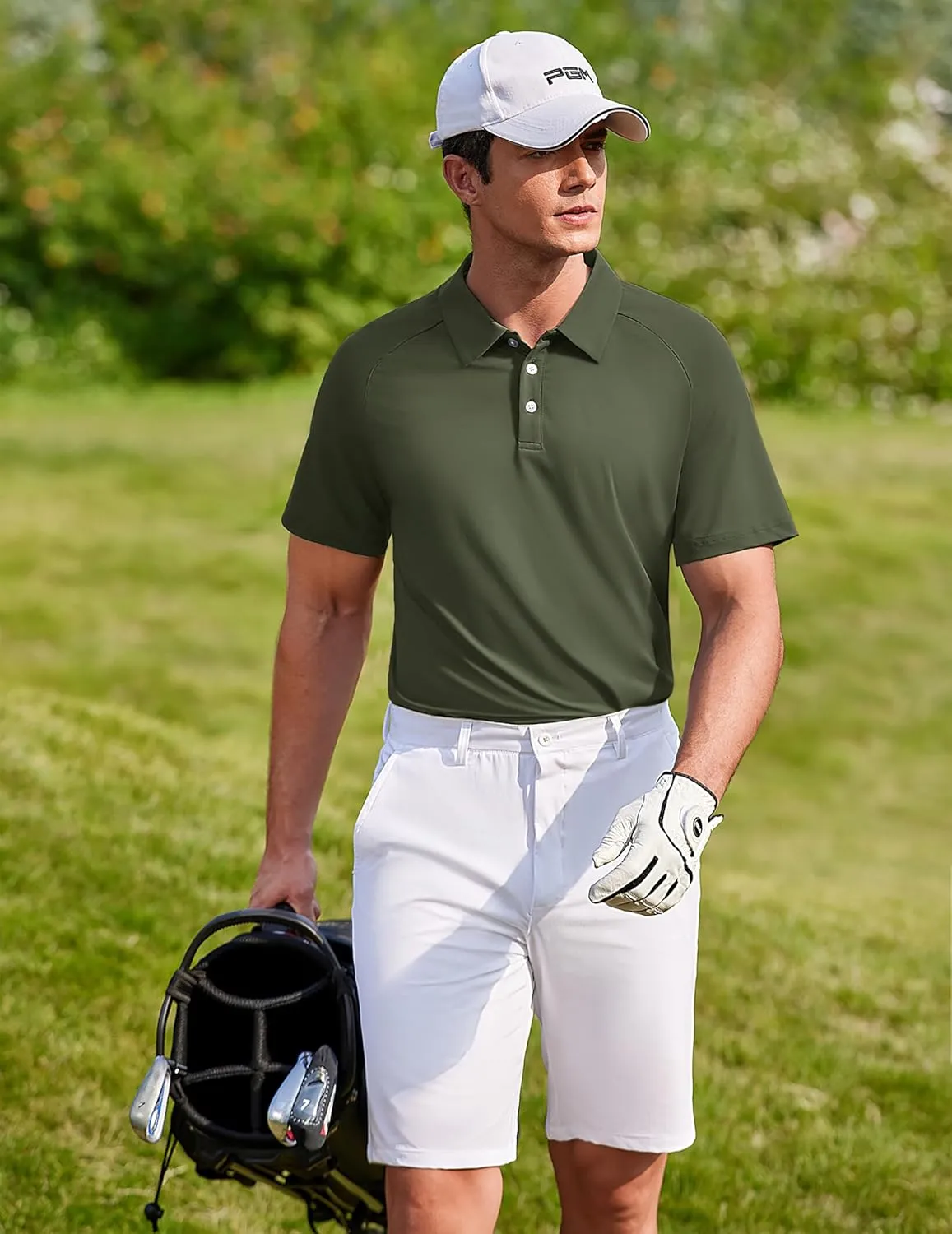 PINSPARK Mens Golf Polo Shirts Performance Quick-Dry Moisture-Wicking Collared Shirts Short Sleeve Buttons Casual Polo Shirts