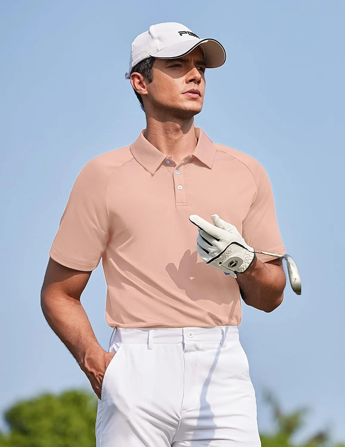 PINSPARK Mens Golf Polo Shirts Performance Quick-Dry Moisture-Wicking Collared Shirts Short Sleeve Buttons Casual Polo Shirts