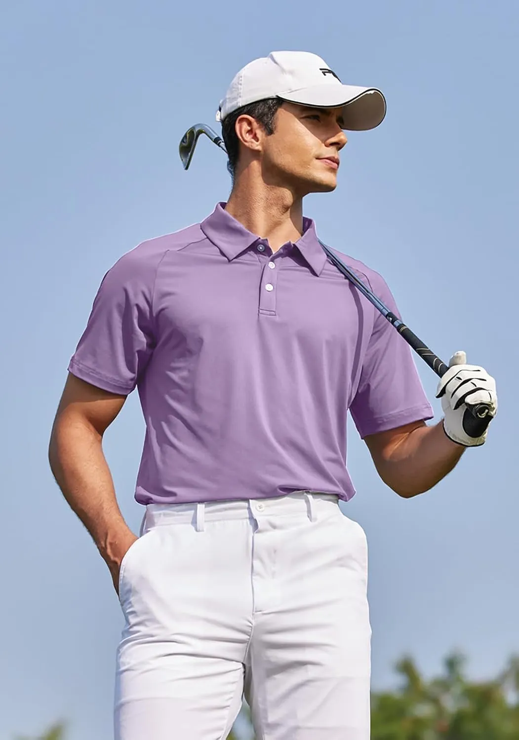 PINSPARK Mens Golf Polo Shirts Performance Quick-Dry Moisture-Wicking Collared Shirts Short Sleeve Buttons Casual Polo Shirts