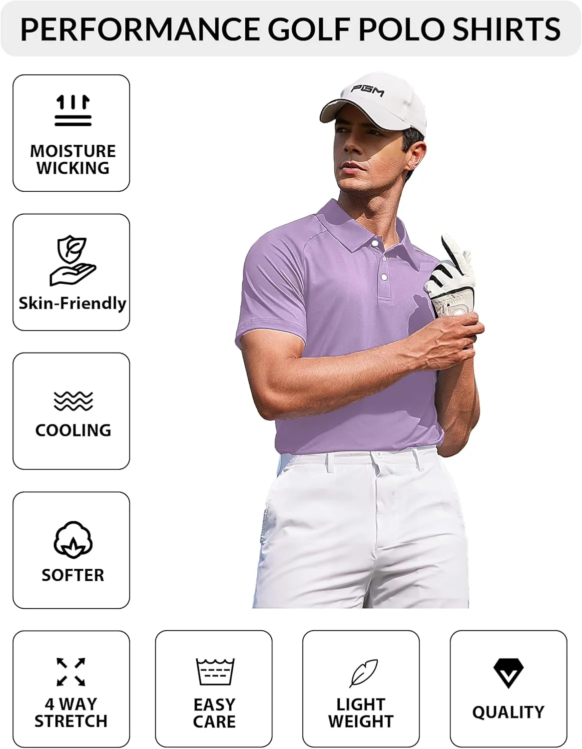 PINSPARK Mens Golf Polo Shirts Performance Quick-Dry Moisture-Wicking Collared Shirts Short Sleeve Buttons Casual Polo Shirts