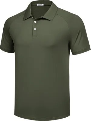 PINSPARK Mens Golf Polo Shirts Performance Quick-Dry Moisture-Wicking Collared Shirts Short Sleeve Buttons Casual Polo Shirts