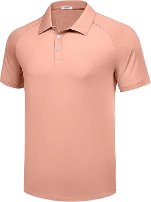 PINSPARK Mens Golf Polo Shirts Performance Quick-Dry Moisture-Wicking Collared Shirts Short Sleeve Buttons Casual Polo Shirts