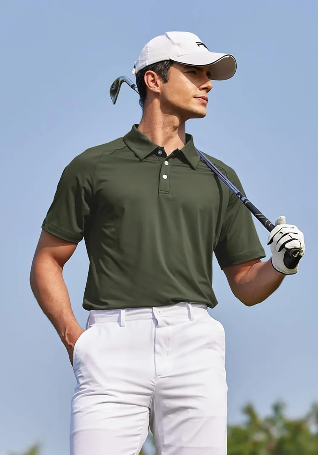 PINSPARK Mens Golf Polo Shirts Performance Quick-Dry Moisture-Wicking Collared Shirts Short Sleeve Buttons Casual Polo Shirts