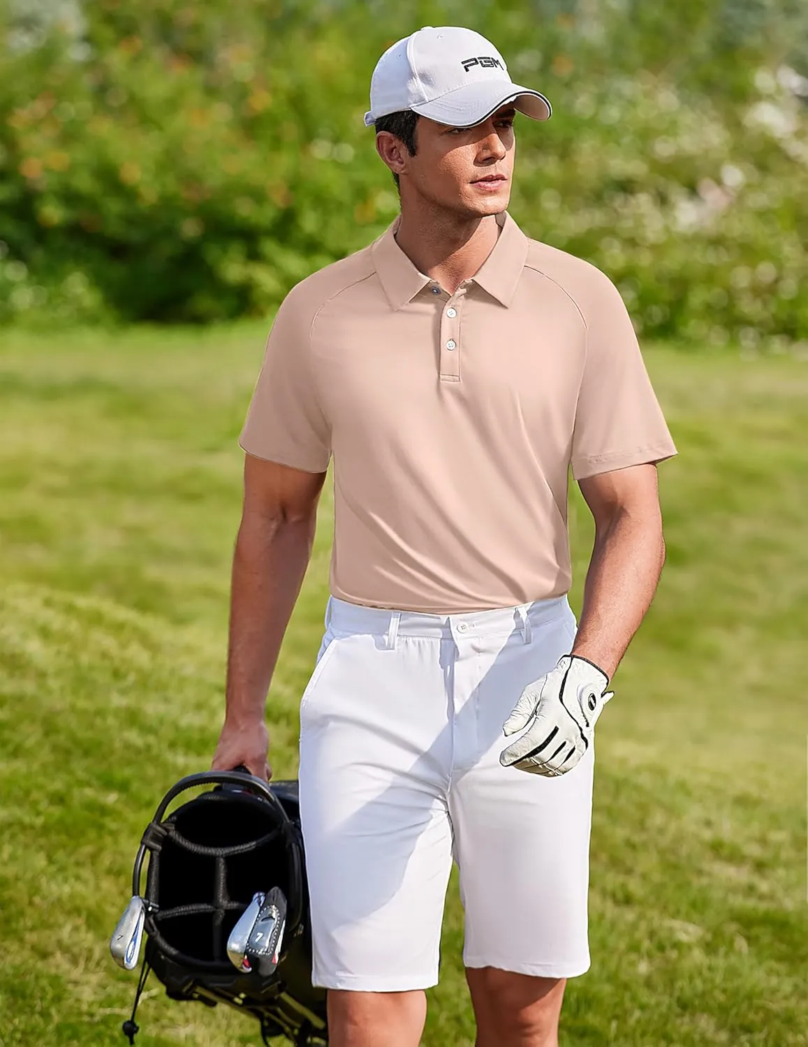 PINSPARK Mens Golf Polo Shirts Performance Quick-Dry Moisture-Wicking Collared Shirts Short Sleeve Buttons Casual Polo Shirts