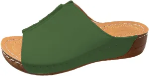 Platform Sandals Women Arch Support Flat Slip on Sandals Lightweight Wide Width Leather Platform Wedge Shoes