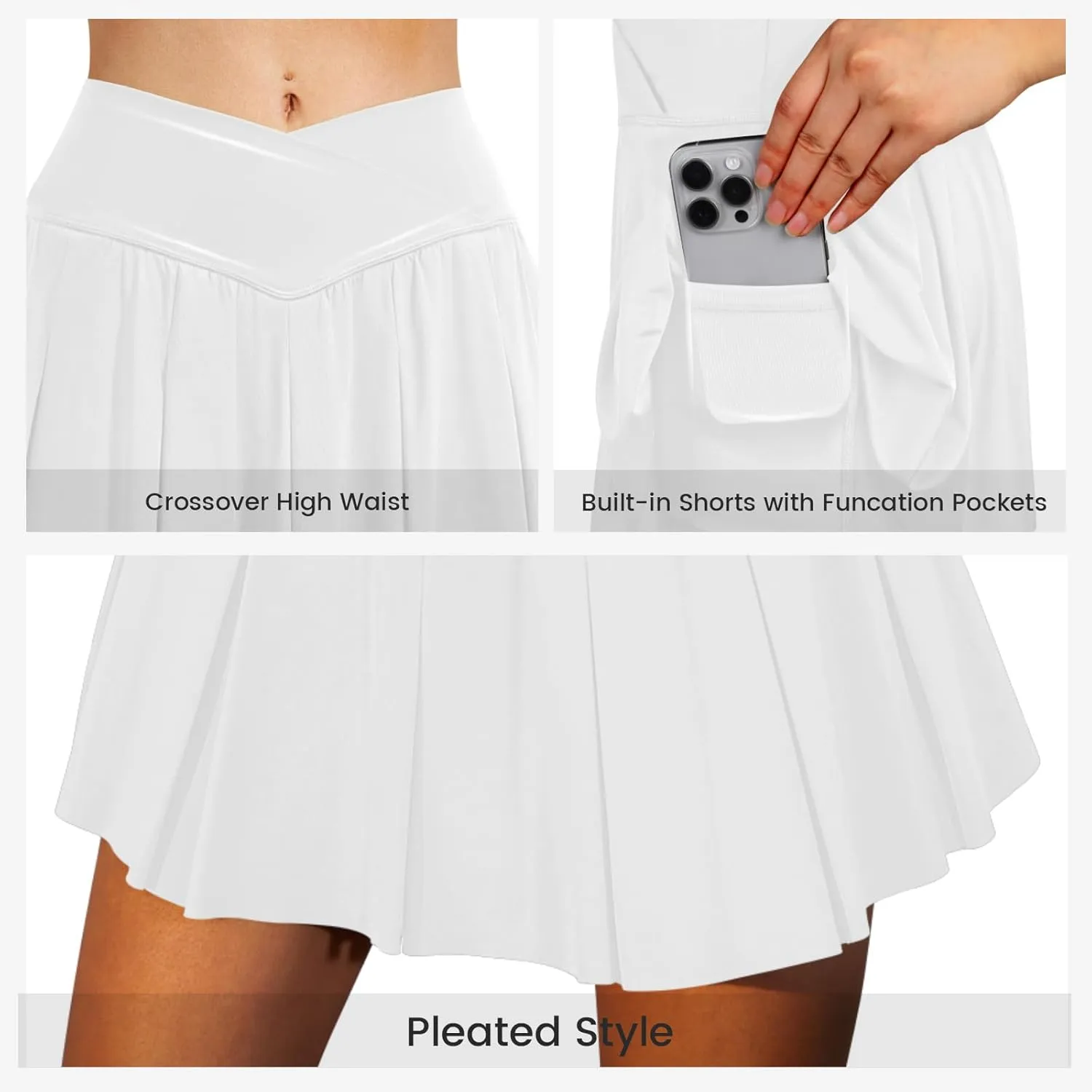 Pleated Tennis Skirts for Women Crossover High Waisted Skirts Golf Athletic Skorts with Shorts Pockets
