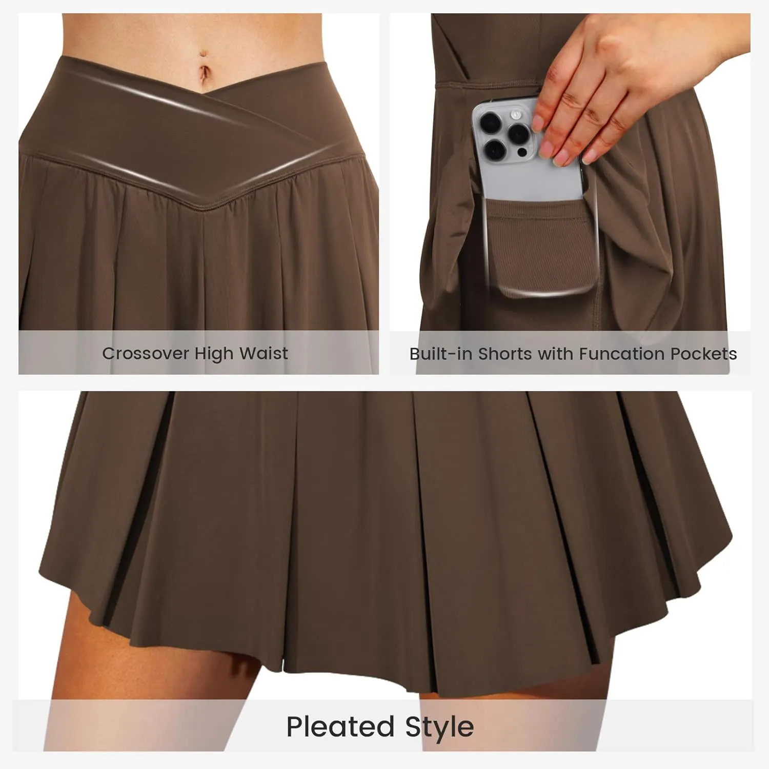 Pleated Tennis Skirts for Women Crossover High Waisted Skirts Golf Athletic Skorts with Shorts Pockets
