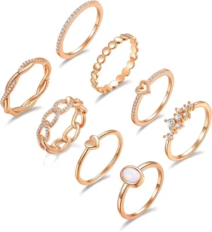 PLOMFOV 14K Gold/Silver Plate Stacking Rings Set for Women CZ Heart Simple Cute Stackable Rings Dainty Trendy Gold Statement Rings Plain Band Size 4-11