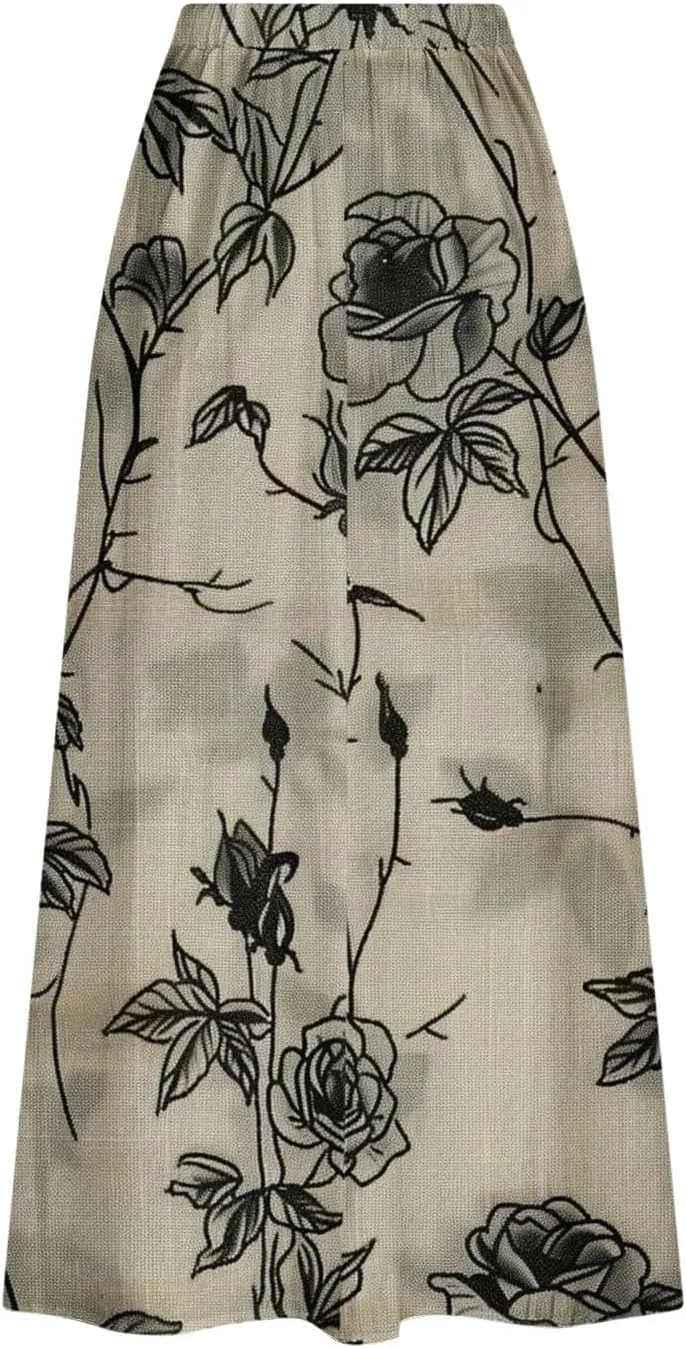 Plus Size Skirts for Women 2025 Summer Trendy Daisy Printed Boho Beach Skirt with Pocket Baggy Flowy Skirt