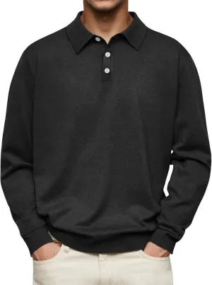 Polo Shirts for Men Long Sleeve Collared Solid Color Golf Shirts Casual Business Spring Fashion Tops Blouses 2025
