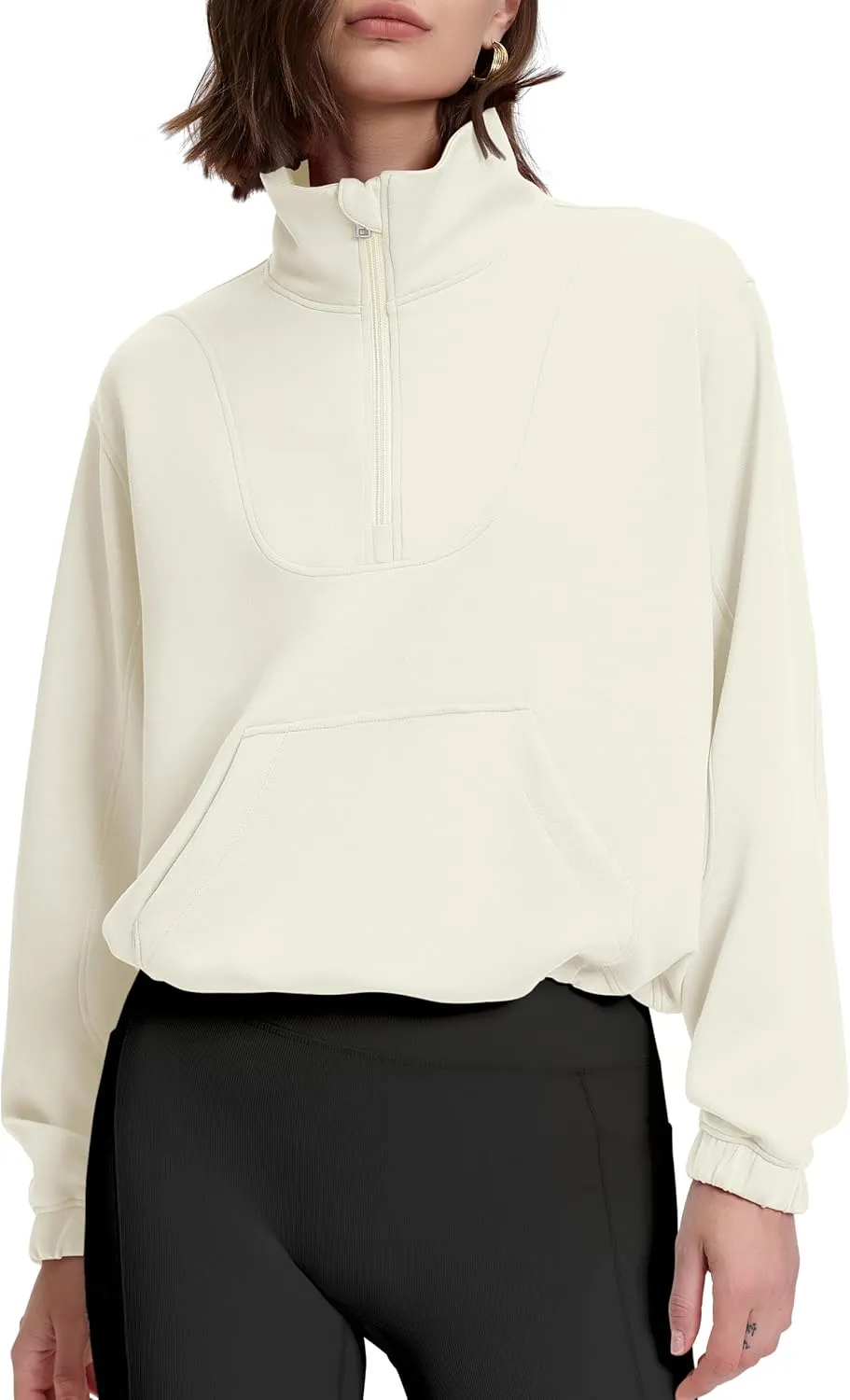 PrettyGuide Womens Scuba Cropped Half Zip Sweatshirt Pullover Stand Collar Ribbed Quarter Zip Hoodies with Pocket