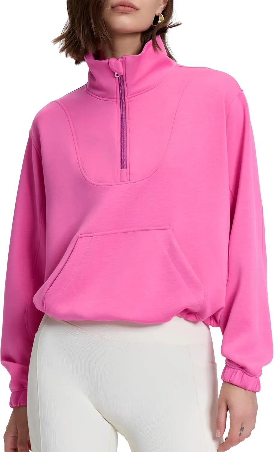 PrettyGuide Womens Scuba Cropped Half Zip Sweatshirt Pullover Stand Collar Ribbed Quarter Zip Hoodies with Pocket