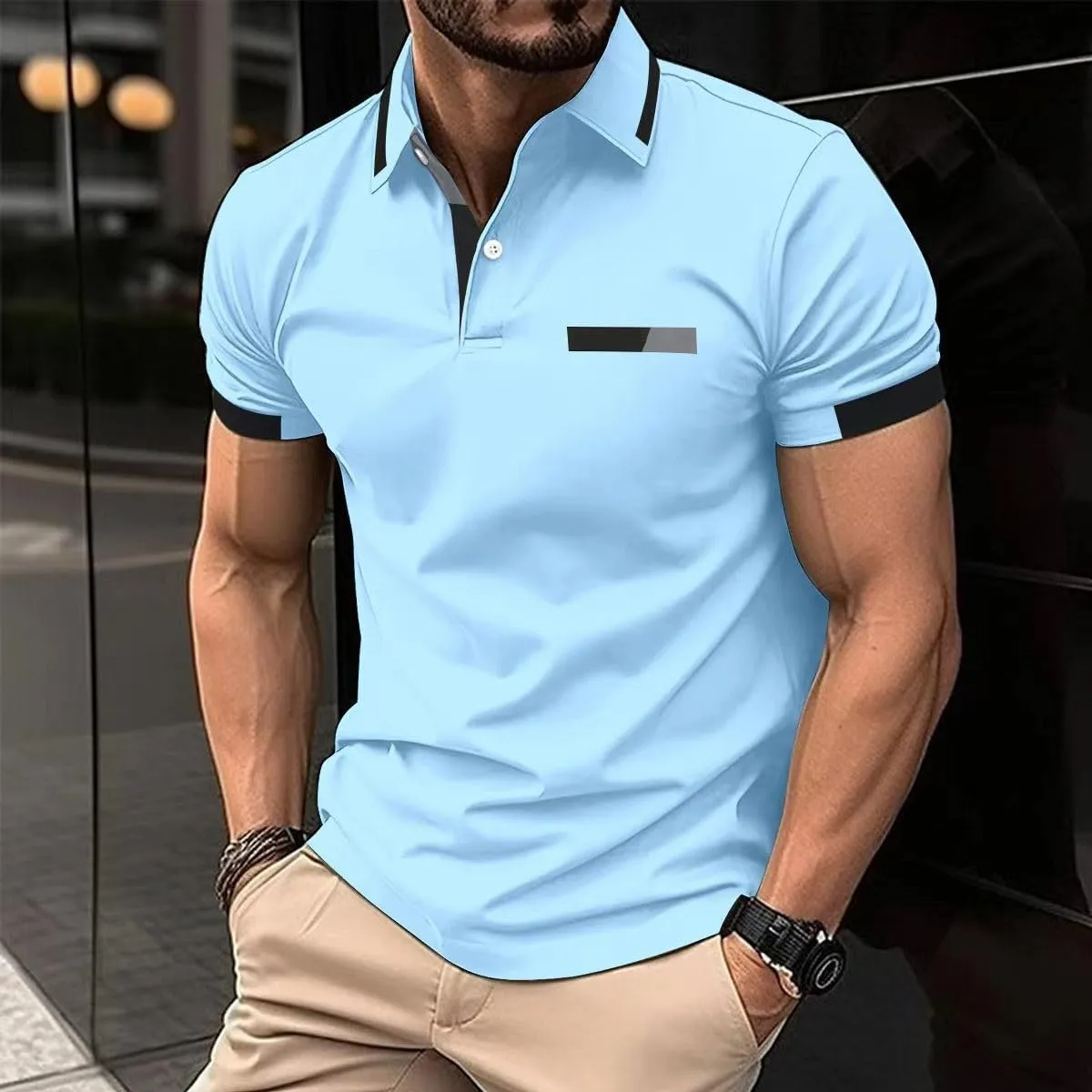 Quarter Zip Polo Shirts for Men Cotton Golf Jersey Shirts Gym Workout Muscle T-Shirts 2024 Basic Short Sleeve