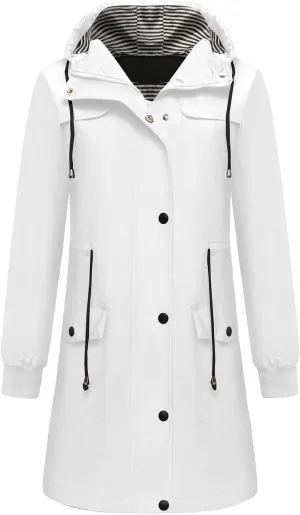 Raincoats for Women with Hood Waterproof Long Hooded Trench Coat Lined Windbreaker Travel Jacket Outdoor Raincoat Coat