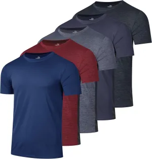 Real Essentials 5 Pack: Mens Short Sleeve Dry Fit Active Crew Neck T Shirt - Athletic Running Gym Workout Tee Tops
