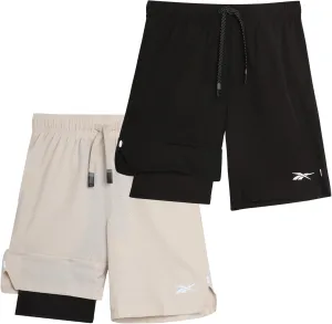 Reebok Boys Athletic Shorts 2 Pack  2-in-1 Boys Basketball Shorts with Compression Liner  Quick Dry Running Shorts