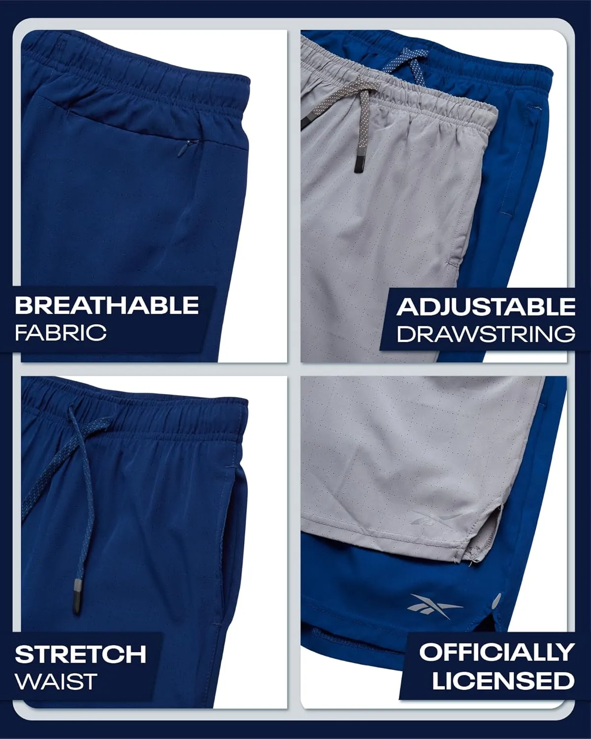 Reebok Boys Athletic Shorts 2 Pack  2-in-1 Boys Basketball Shorts with Compression Liner  Quick Dry Running Shorts
