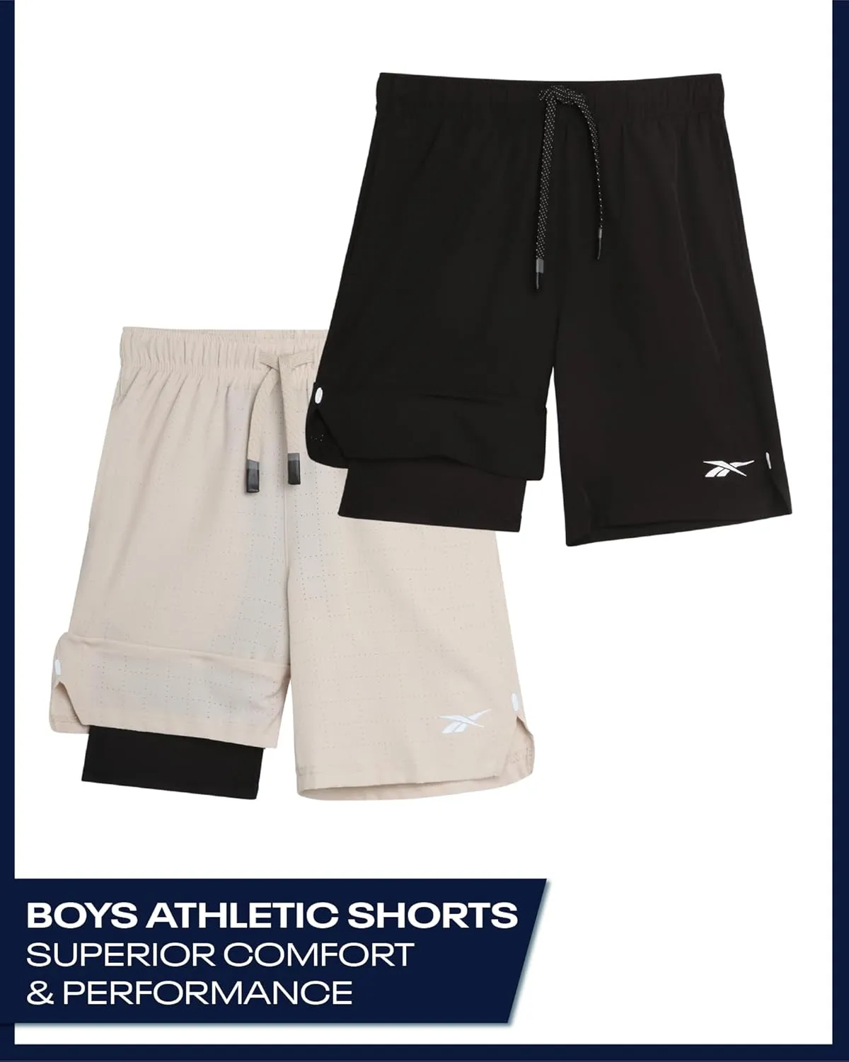 Reebok Boys Athletic Shorts 2 Pack  2-in-1 Boys Basketball Shorts with Compression Liner  Quick Dry Running Shorts
