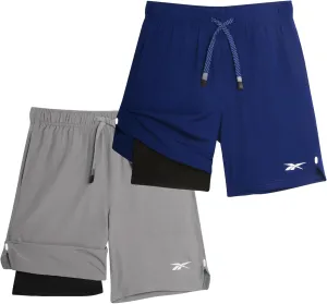 Reebok Boys Athletic Shorts 2 Pack  2-in-1 Boys Basketball Shorts with Compression Liner  Quick Dry Running Shorts