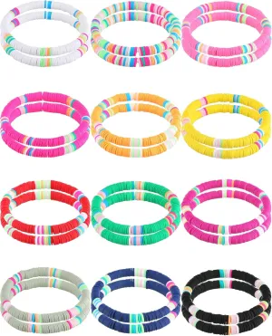 Remuuly 24 Pcs Heishi Bracelets Clay Bracelets Rainbow Beaded Bracelets Handmade Colorful Bracelets Summer Beach Bracelet for Women