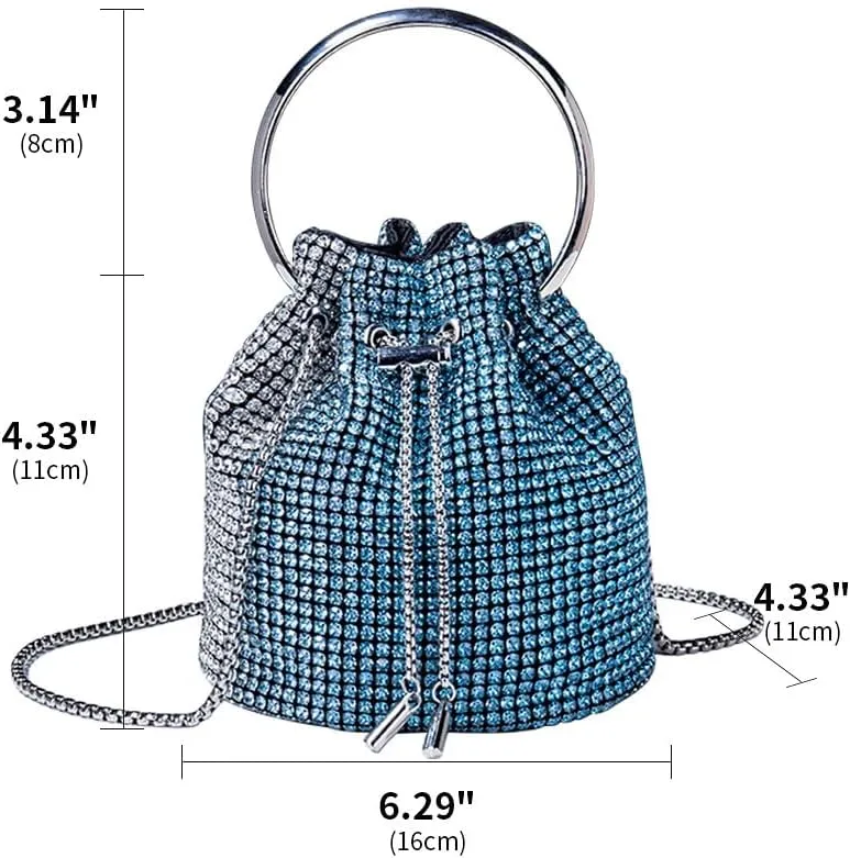 Rhinestone Evening Handbag Drawstring Shoulder Bling Purse Diamond Clutch Purse Party Wedding Prom Shopping Blue