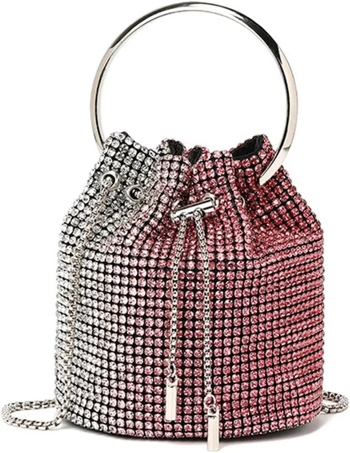 Rhinestone Evening Handbag Drawstring Shoulder Bling Purse Diamond Clutch Purse Party Wedding Prom Shopping Red