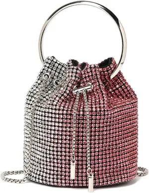 Rhinestone Evening Handbag Drawstring Shoulder Bling Purse Diamond Clutch Purse Party Wedding Prom Shopping Red