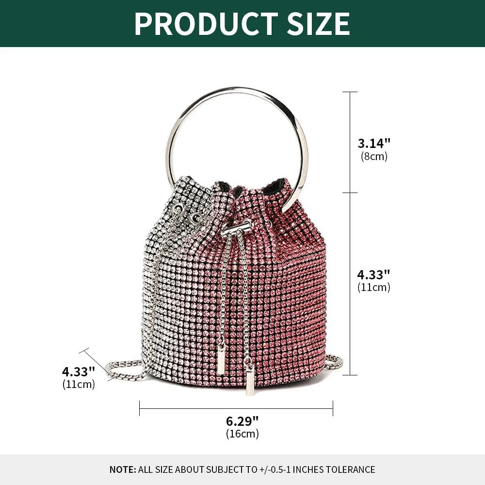 Rhinestone Evening Handbag Drawstring Shoulder Bling Purse Diamond Clutch Purse Party Wedding Prom Shopping Red