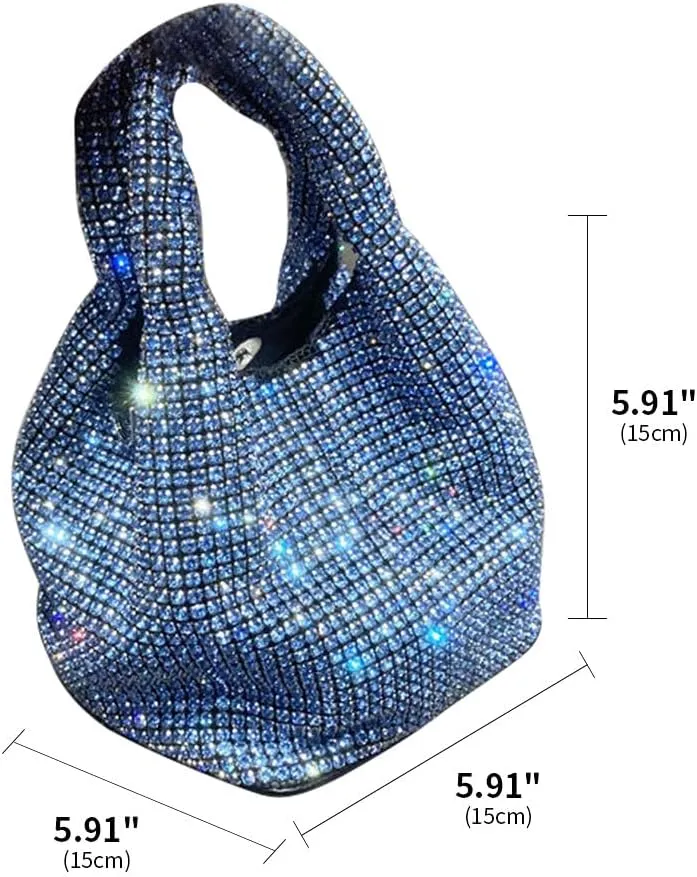 Rhinestone Purse Sparkly Bucket Bag Diamond Purses for Women Evening Prom Rhinestone Handbag Hobo Bag Wedding Blue