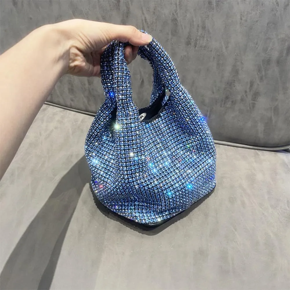 Rhinestone Purse Sparkly Bucket Bag Diamond Purses for Women Evening Prom Rhinestone Handbag Hobo Bag Wedding Blue