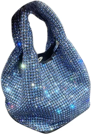 Rhinestone Purse Sparkly Bucket Bag Diamond Purses for Women Evening Prom Rhinestone Handbag Hobo Bag Wedding Blue