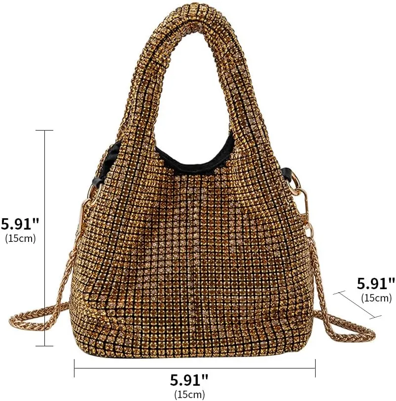 Rhinestone Purse Sparkly Bucket Bag Diamond Purses for Women Evening Prom Rhinestone Handbag Hobo Bag Wedding Gold